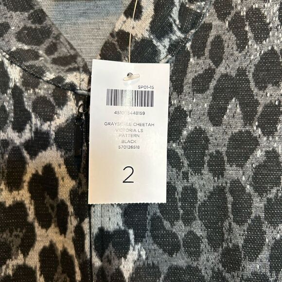 Chico's Black Gray Animal Leopard Print Full Zip Blazer Jacket Sz 2 NWT - Picture 4 of 8